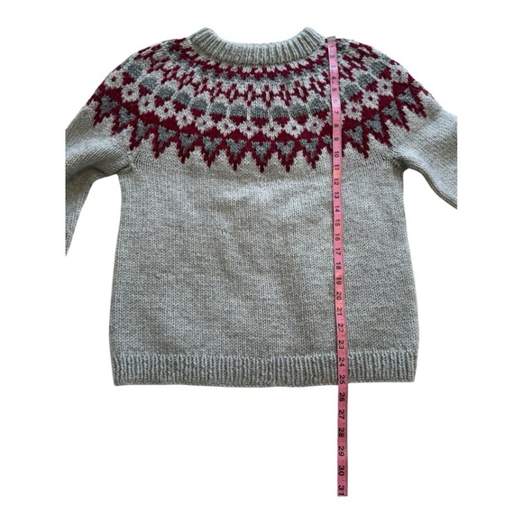 Handmade Knit Fair Isle Gray & Red Geometric Pattern Pullover Sweater - Size M - Picture 5 of 7